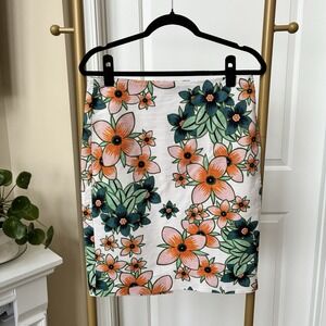 Ann Taylor Factory Floral Pencil Skirt White Orange Green Sz 4 EUC